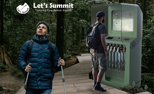 北科大工設系學生設計「Let's Summit登山杖租借站」，提倡登山杖以租代買的永續模式。