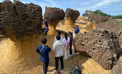 北科大跨系所師生團隊使用砂岩強化技術,補強野柳海岸的蕈狀岩結構,協助保育地質景觀。