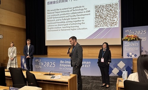 北科大應英系主任楊韻華與美國賓州州立大學Dr. Meredith Doran、Dr. Jacob Rieker及Fulbright Taiwan EMI顧問Nate Fifield綜合座談。圖片