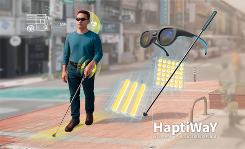 數位導盲磚 X 增強實境眼鏡導航輔具情境圖